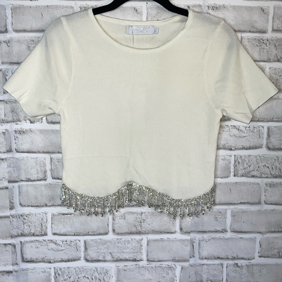 Elegant Cream Crop Top with Ornate Beading - Picture 1 of 5